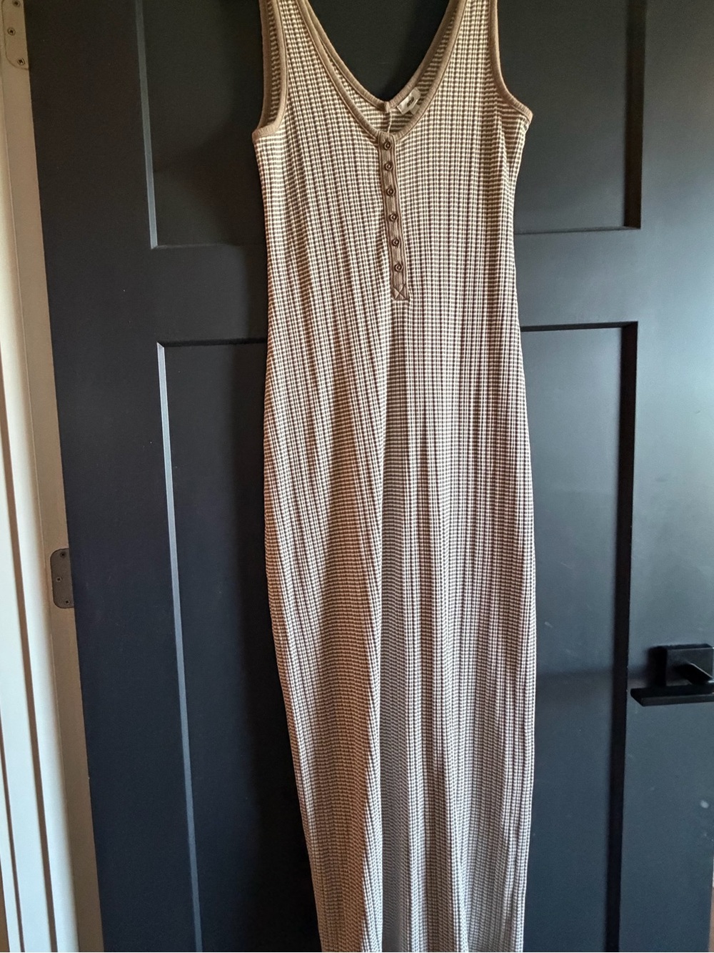 aerie Beige Ribbed Maxi Tank Dress with Button Front